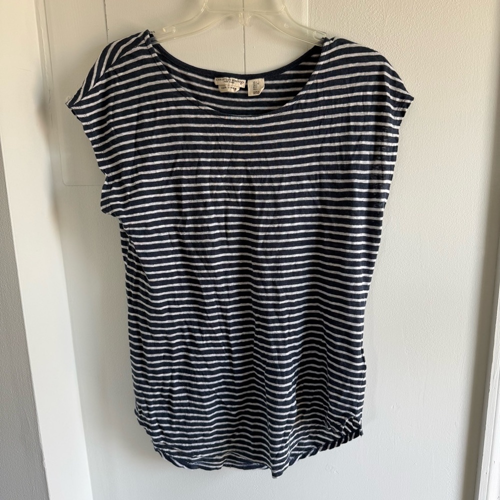 Christian Siriano Linen Top Navy & White Stripes